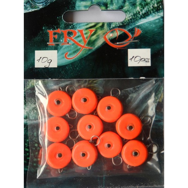 Грузило вухатий для риболовлі, таблетка (ексцентрик) колір Silvereyes Orange, 10шт в уп., вага 10г